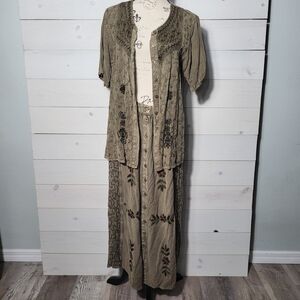 Vintage Skirt & Shirt Set Button Up Embroidered Floral Flowy Artsy BOHO